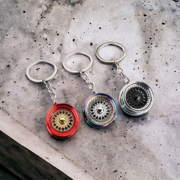 Racing Wheel Rim Keychain Set - BBS Style 3D Keyrings for Auto Enthusiasts - Ideal Car Lover's Gift