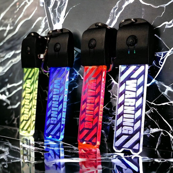 Light-Up LED Warning Keychains - Futuristic Cyberpunk Style Gear